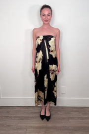 Strapless Satin Elegance in a Neutral Floral Print Clea Dress by MISA