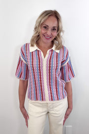 FRNCH Missy Crochet Polo Top