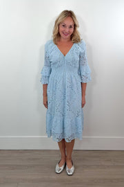 Astrid Jilly Lace A-Line Dress in Light Blue
