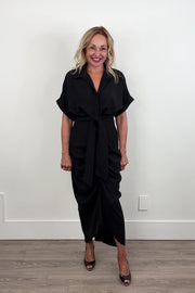 Astrid Tour Front Tie Dress in Black