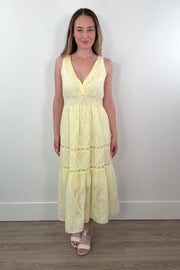 Astrid Ellisse Cotton Eyelette Dress in Light Yellow