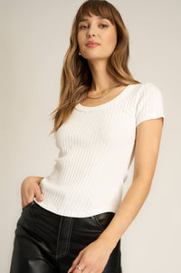 Project Social T Julie Scoop Neck Sweater Rib Tee in White