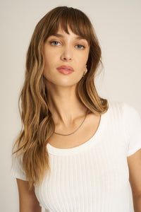 Project Social T Julie Scoop Neck Sweater Rib Tee in White