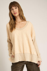 Project Social T Quinn Mixed Fabric Oversized Pullover in Mother of Pearl