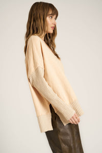 Project Social T Quinn Mixed Fabric Oversized Pullover in Mother of Pearl