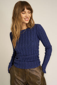 Project Social T Sanna Boat Neck Rib Long Sleeve in Rich Indigo - Size L Available