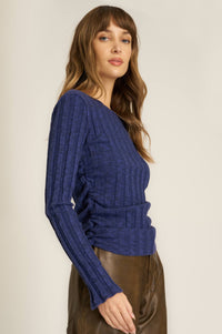 Project Social T Sanna Boat Neck Rib Long Sleeve in Rich Indigo - Size L Available