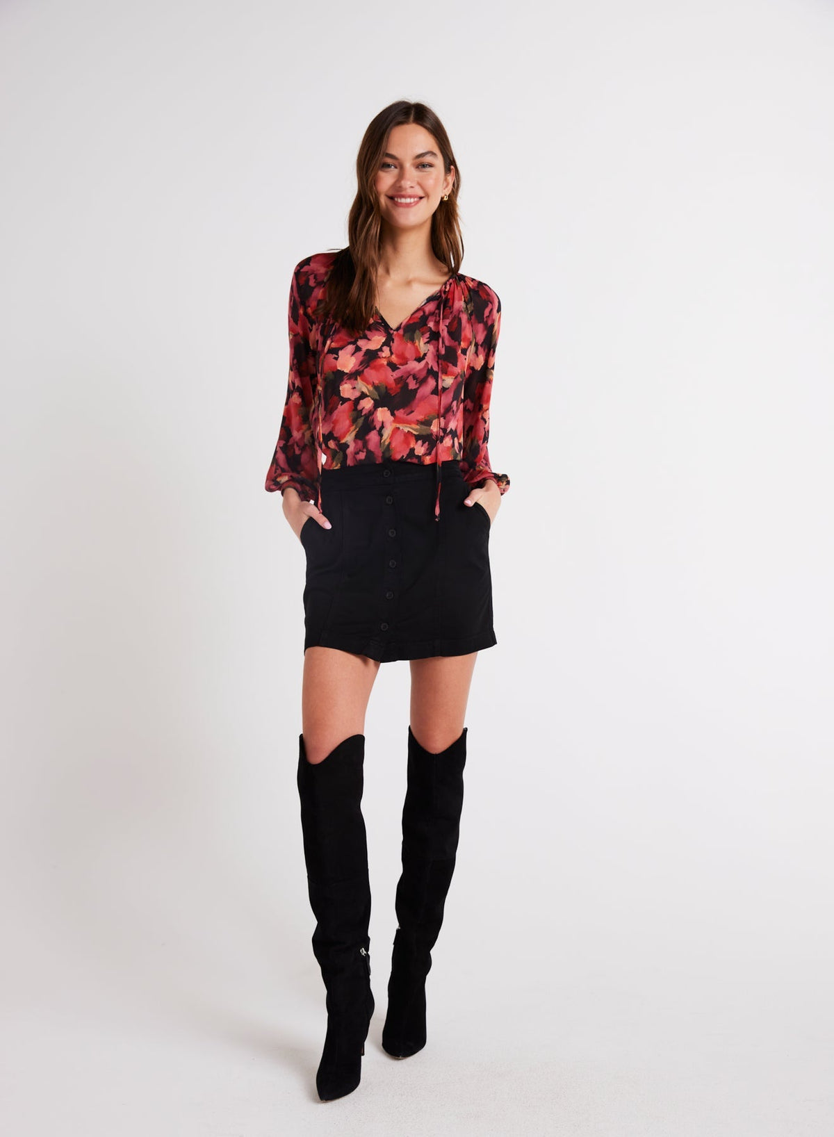 Bella Dahl Shirred Raglan Tie Front Blouse