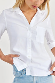 Close up of a white tencel shirt