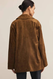 swede light brown button up coat