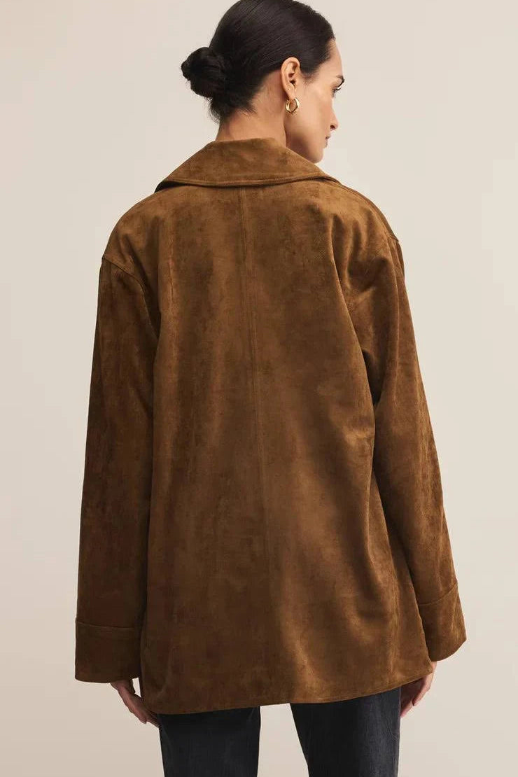 swede light brown button up coat