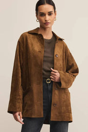 swede light brown button up coat