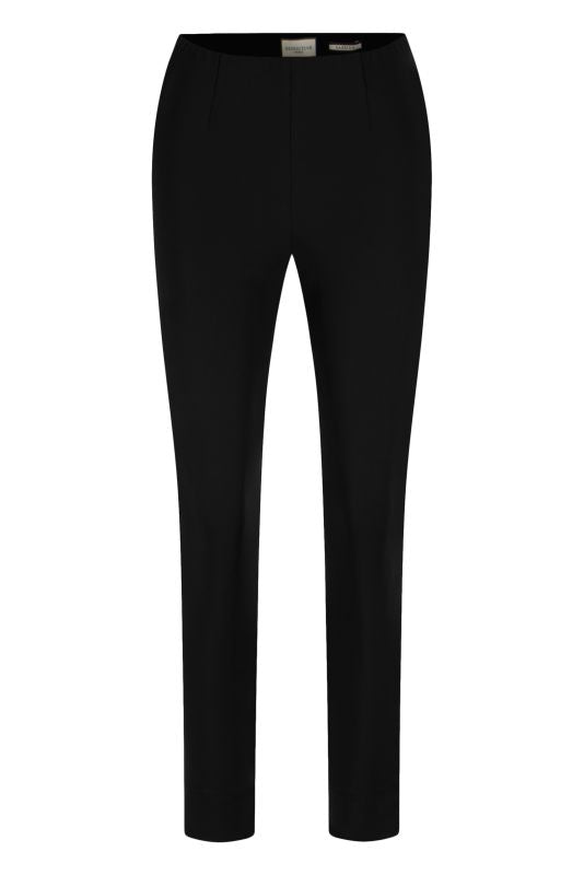 black high-waisted slim-fit ankle-length pants, front