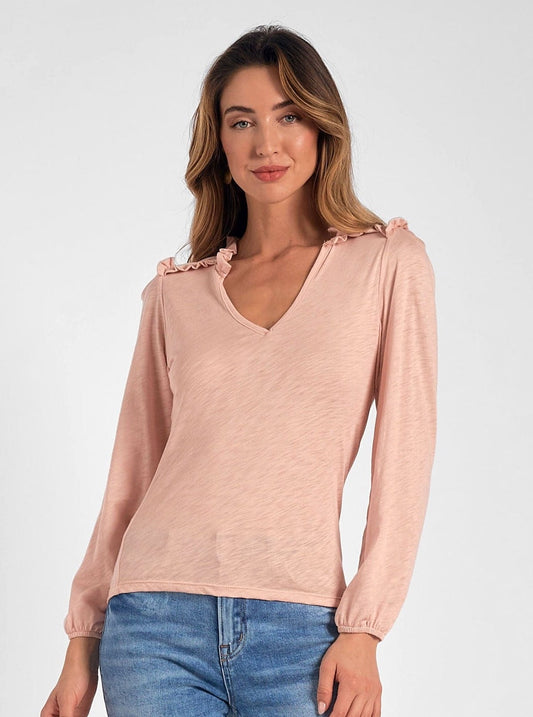 Elan Smocked Shoulder Long Sleeve Top