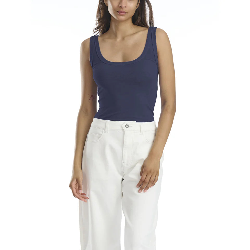 Navy tank with square neck line 