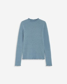 A light blue long-sleeve knit sweater with a crew neck, displayed flat against a light gray background.