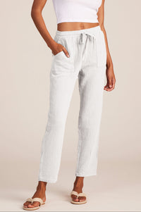 Bobi Cotton Gauze Straight Leg Tie Waist Pant in White