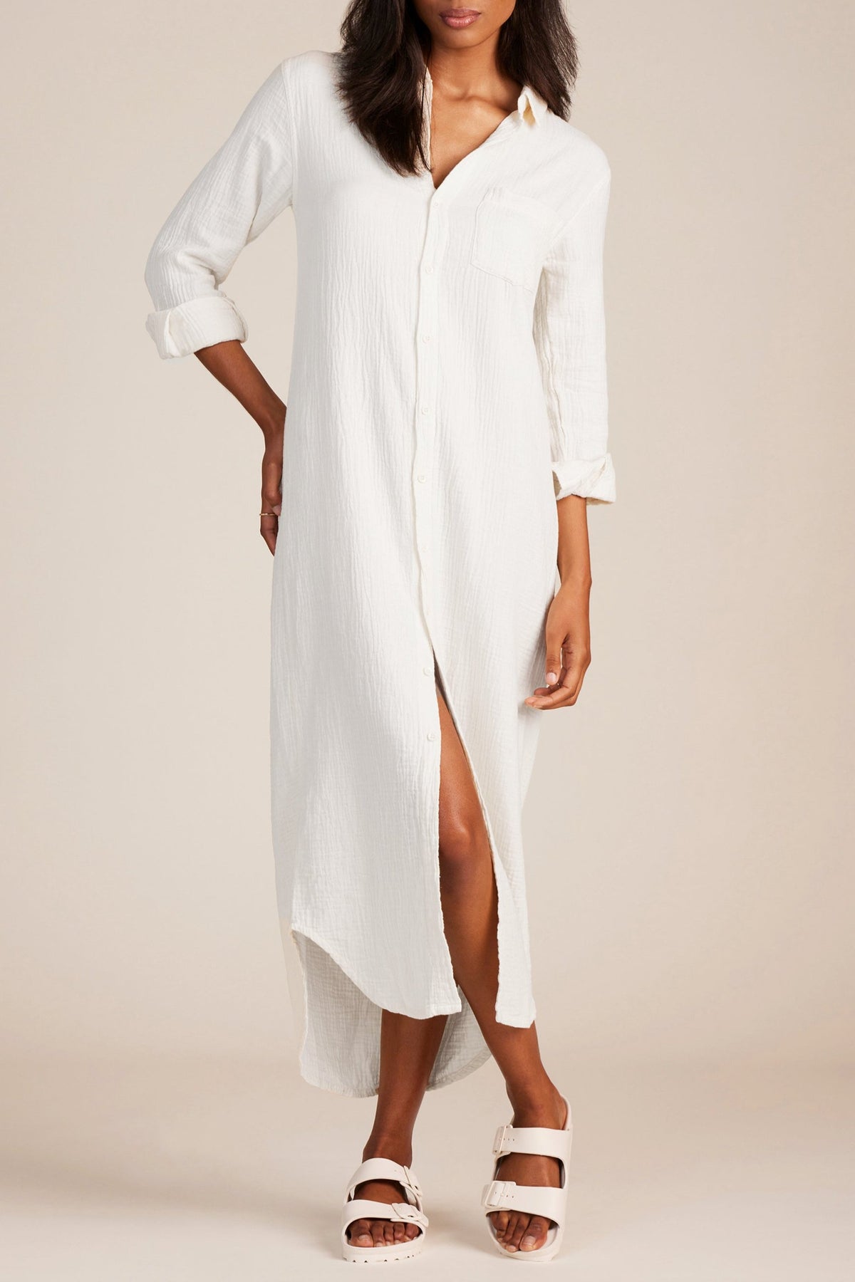 Bobi Cotton Gauze Button Front Maxi Shirt Dress