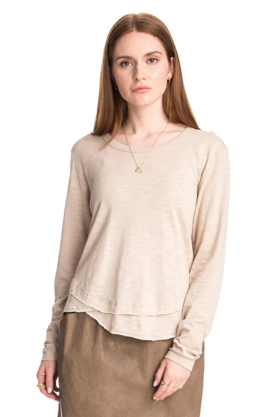CHRLDR Ava Long Sleeve Tee in Taupe - Size XS Available