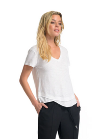 CHRLDR Ava V-Neck Mock Layer T-Shirt in White